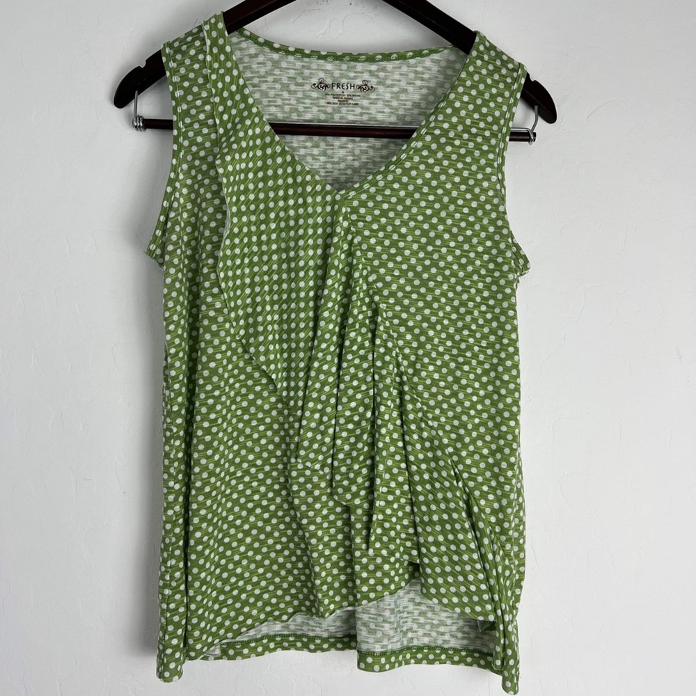 Fresh Tank Top Size Medium Polka Dots Green & White